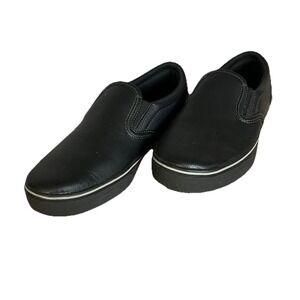 TREDSAFE Unisex Black Leather Slip On Work Shoes Oil & Slip Resistant Mens 6 W 7
